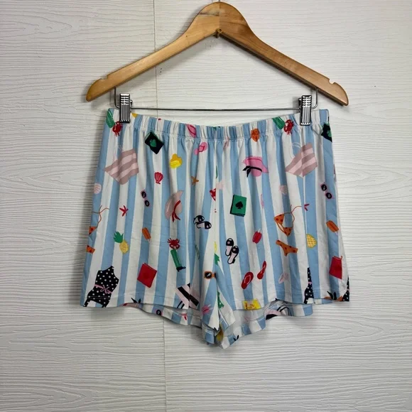 Kate Spade Colorful Summer Beach Printed Striped Button-Up Pajama Set Large - Picture 8 of 9